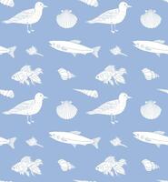 Seamless pattern of sea fish and shell vector