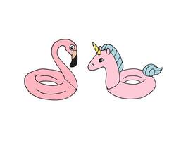 Flamingo and unicorn floating vector