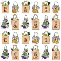 Seamless pattern of sketch eco bag vector