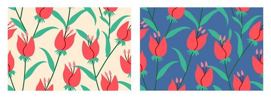Seamless floral pattern, abstract flower with botanical design in red, green, yellow and dark blue colors vector