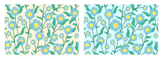 Seamless floral pattern, abstract flower with botanical design in yellow and blue colors vector