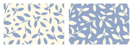 Seamless floral pattern, abstract leaves with botanical design in cream and blue colors background vector