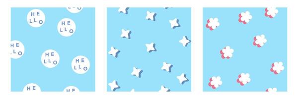 Set of square colorful geometric pattern with simple in blue background vector
