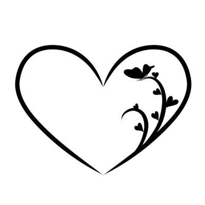 Heart shape flower line art black outline drawing illustration