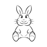 Cute rabbit sitting drawing sketch black outline illustration vector