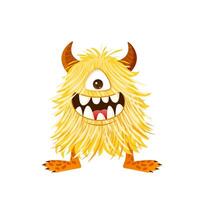 Cute cartoon fluffy monster with horns on a transparent background. Isolated funny animal for childish designs, greeting cards and invitations for Halloween and birthday parties. Clip art. vector