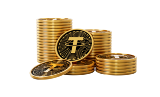 3d Stack Of Golden Cryptocurrency Tether USDT Coins Stack 3d Illustration png