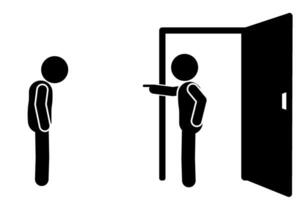 stick figure icon illustration of being kicked out of the house vector