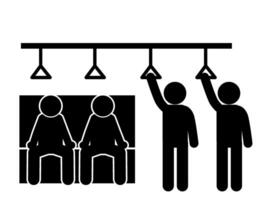 illustration of a flat stick figure character standing on a fast train or bus vector