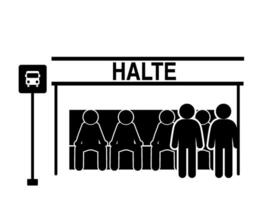 illustration of a bus stop and people waiting for the bus at the bus stop vector