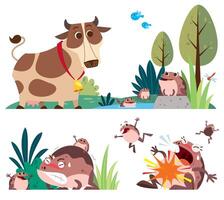 Cartoon characters The Bullfrog and the Cow. Fairy tale. vector