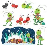 The Ant and the Grasshopper. Fairy tale characters. vector