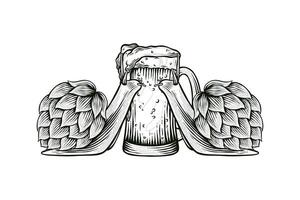black and white illustration of a snail and a glass of beer vector