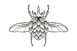 black and white illustration of the combination of hops and beetles vector