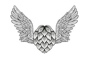 black and white illustration of hops with wings vector