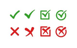 Check mark and cross symbols in flat styles vector