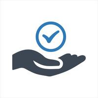 Quality icon. Check mark icon. Hand and check mark icon vector
