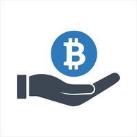 Bitcoin icon. Coin in hand. Cryptocurrency icon vector