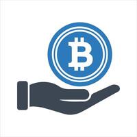 Bitcoin icon. Coin in hand. Cryptocurrency icon vector
