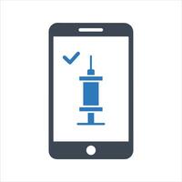 Vaccine certificate icon. Vaccination status on mobile device. Fully vaccinated icon vector