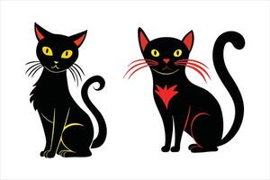 black and white cats set, Kitty Cats silhouette isolated on whit background vector