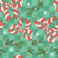 Festive Candy Cane Bow and Mistletoe Repeat Pattern Design vector