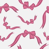 hand drawn pink ribbon bow seamless pattern. vector