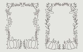 Hallowen frame, border, Background. cute illustration pumpkin, witch hat, flower lineart for coloring pages or invitation design vector
