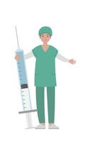 Surgery staff medical worker with syringe or injection or vaccine isolated on white background, cartoon cartoon character vector