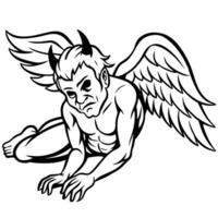 Angel with wings and devil face coloring page vector