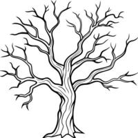 dead tree set with branches and twisted trunk leafless tree on transparent background, vector