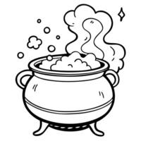 dense steam above a boiling cauldron magical pot with boiling and bubbling potion steam and vector