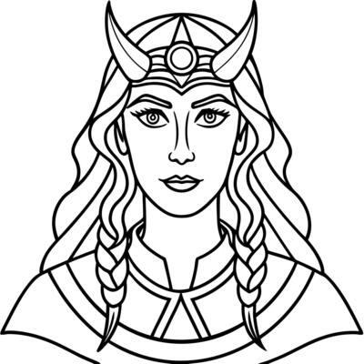 norse mythology goddess try d with technology, illustration line art