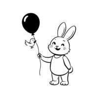 little bunny duffy happily held the red balloon, and the bird also felt very happy, vector