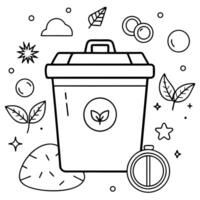 A black and white illustration of a garbage can vector