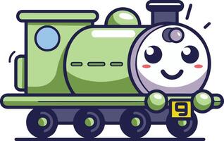 A cartoon green train with a smiley face vector