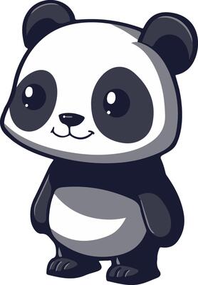 A cartoon panda bear standing with its eyes closed