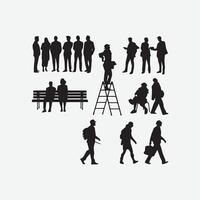 people silhouettes set of people walking, sitting, standing and standing on a white background vector