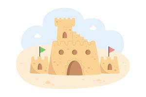 Sand castle with towers and flags on the beach vector