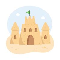 Yellow sand castle with towers and flag vector