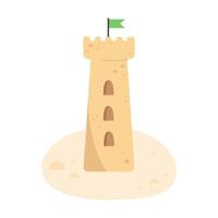 Sandcastle with flag on the beach in flat style vector