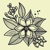 Flower thick line illustration. High detail of line drawing. Black and white. Fit for coloring book, cover, background, element, poster, banner, tattoo, wall painting. Eps 10. vector