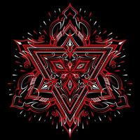 Triangle illustration in the form of a mandala. Henna tatoo mandala. Red and white style. Decorative pattern in oriental style. Eps 10. vector
