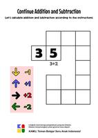 continue addition and subtraction with guide. focus and logic exercise. educational game for children. preschool preschool worksheet. Education worksheet Printable A4 size. vector