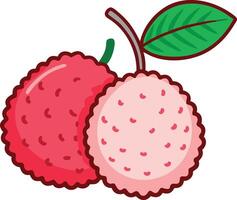 Cartoon illustration of lychee with leaves,showcasing simple, minimalistic,stylized ,colorful design.ideal for food-related designs or healthy eating themes. vector