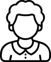 Female Avatar Icon in Line Art Style, Simple line art icon of a woman with short curly hair and collared shirt, representing a generic female avatar or profile image. vector
