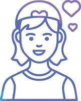 Happy Girl Icon with Hearts in Line Art, Outline illustration of a smiling girl with hearts, symbolizing happiness, love, or positive emotions in a gradient line art style. vector