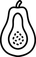 Papaya Outline Icon with Seeds, Minimalist black and white outline icon of a papaya with seeds, ideal for representing tropical fruit, healthy food, or nutrition themes. vector
