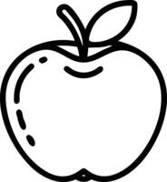 Black and White Outline of an Apple, Simple line art illustration of an apple with a stem and leaf, presented in black and white outline style, ideal for coloring or icons. vector