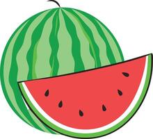 Cartoon Illustration of a Watermelon Slice, illustration of a juicy watermelon slice with seeds in a simple, cartoon style, perfect for summer or fruit-themed designs. vector